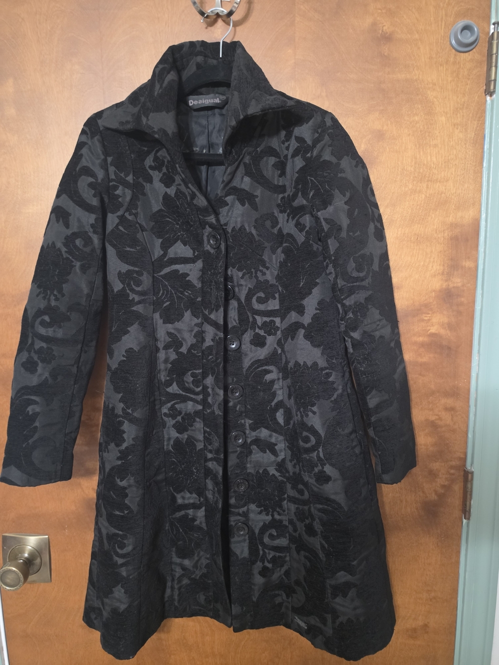Desigual Black Floral Jacquard A-Line Trench